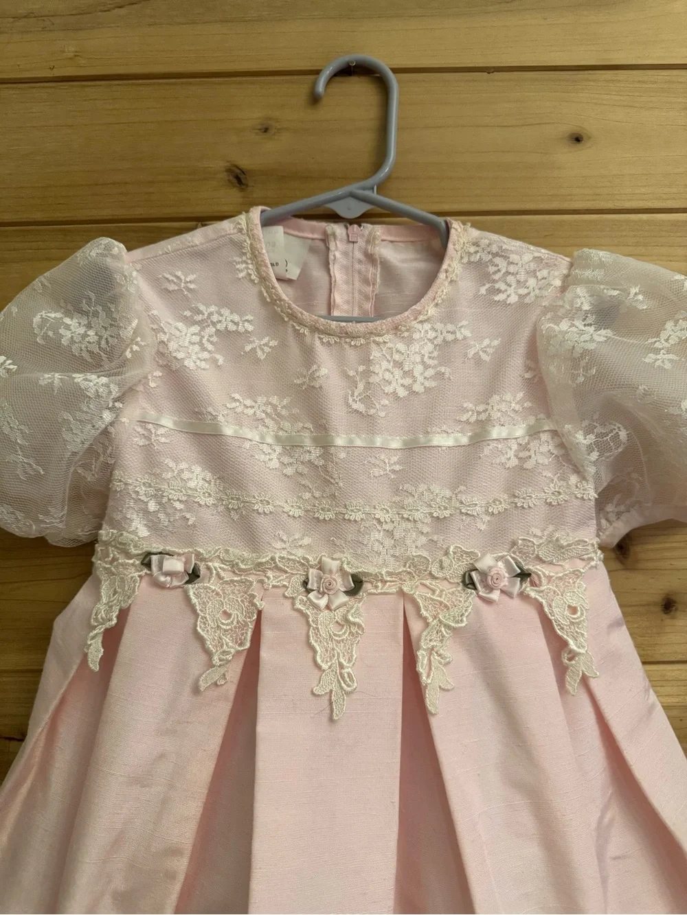 Vintage Bonnie Jean Size 4 Girls Baby Pink Lace Rosette Dress Coquette Easter